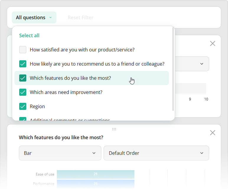 "All questions" dropdown
