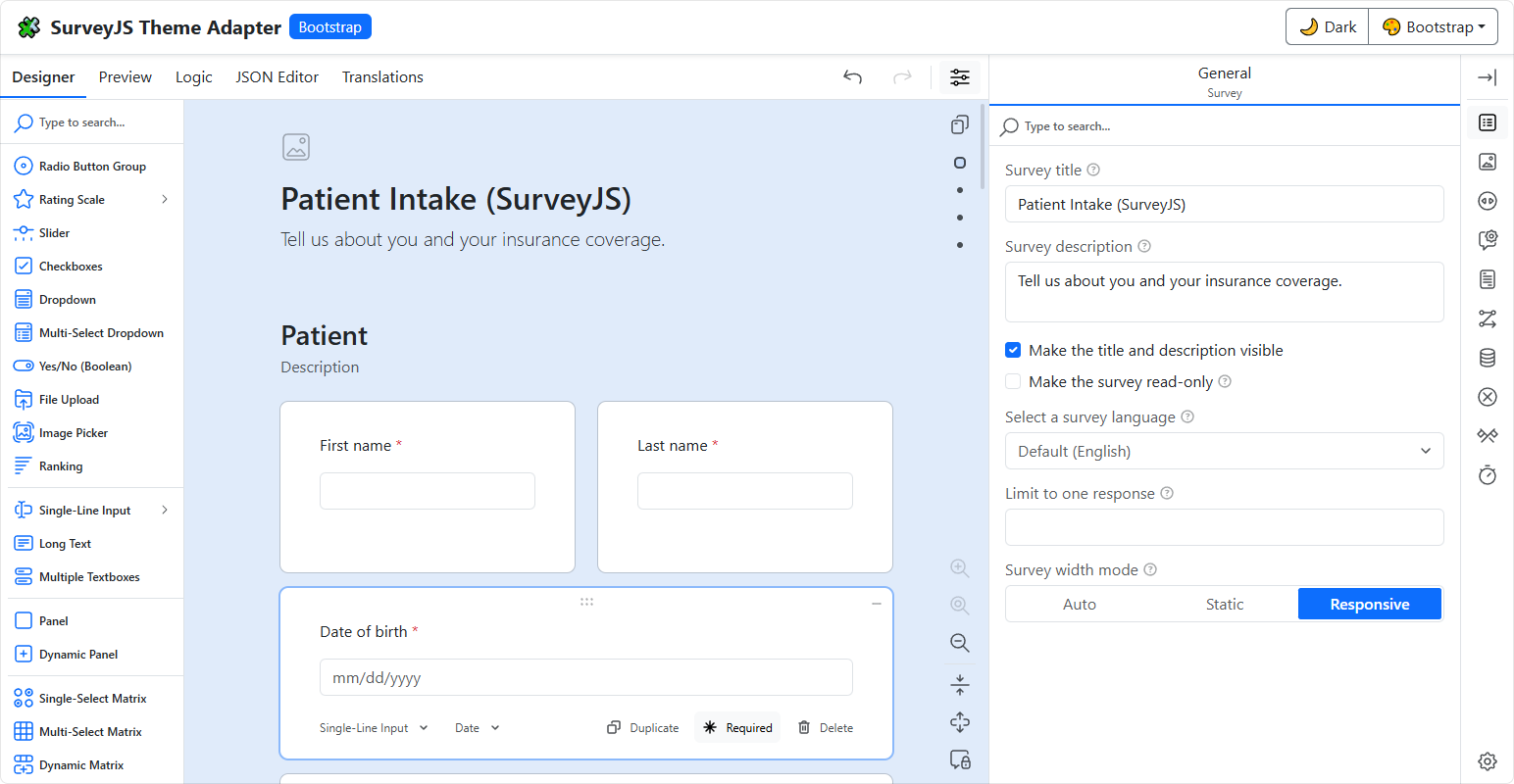 SurveyJS Bootstrap Theme Adapter