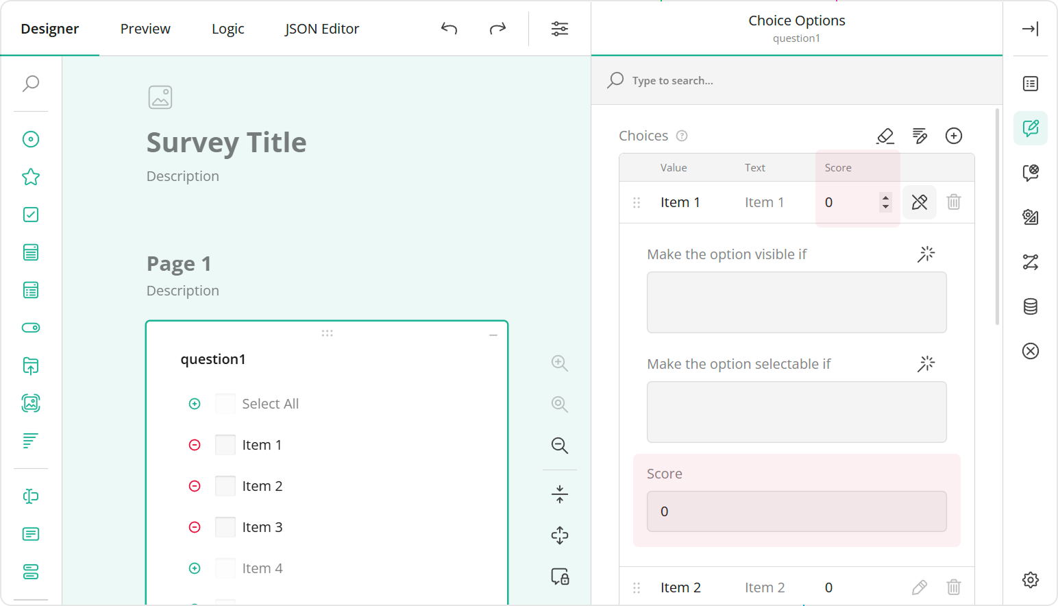 SurveyJS Form Builder: locationInTable property