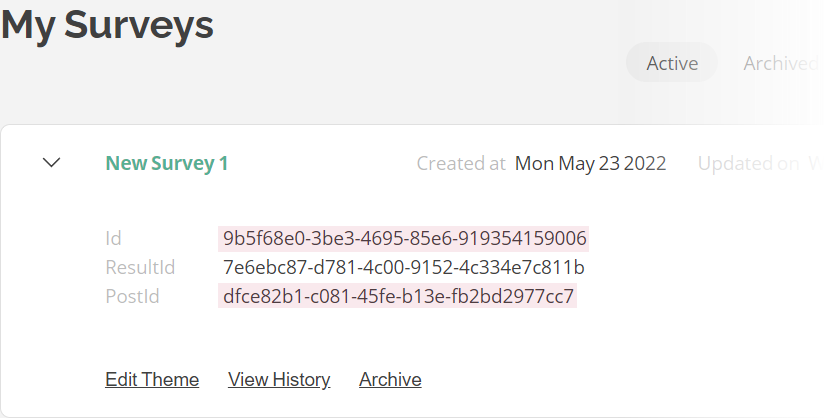 Survey ID and Post ID