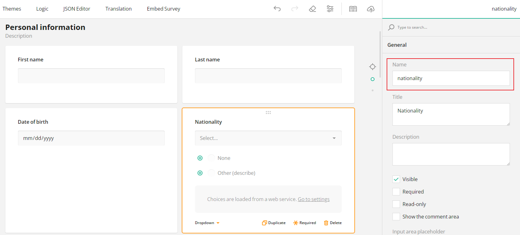 Form builder with conditional logic: assigning question ID.