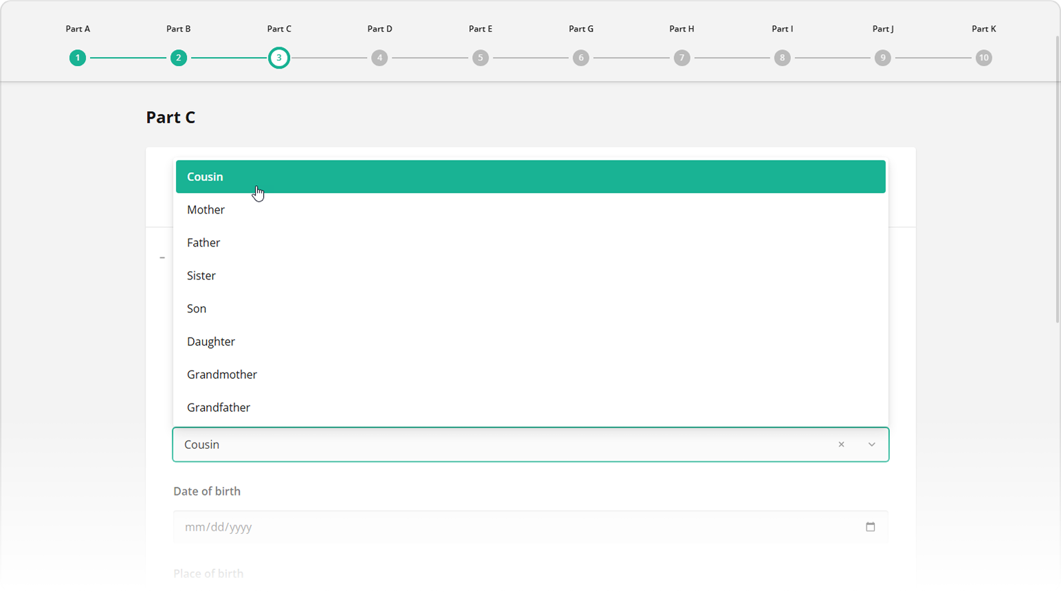 Default custom item location in the dropdown list