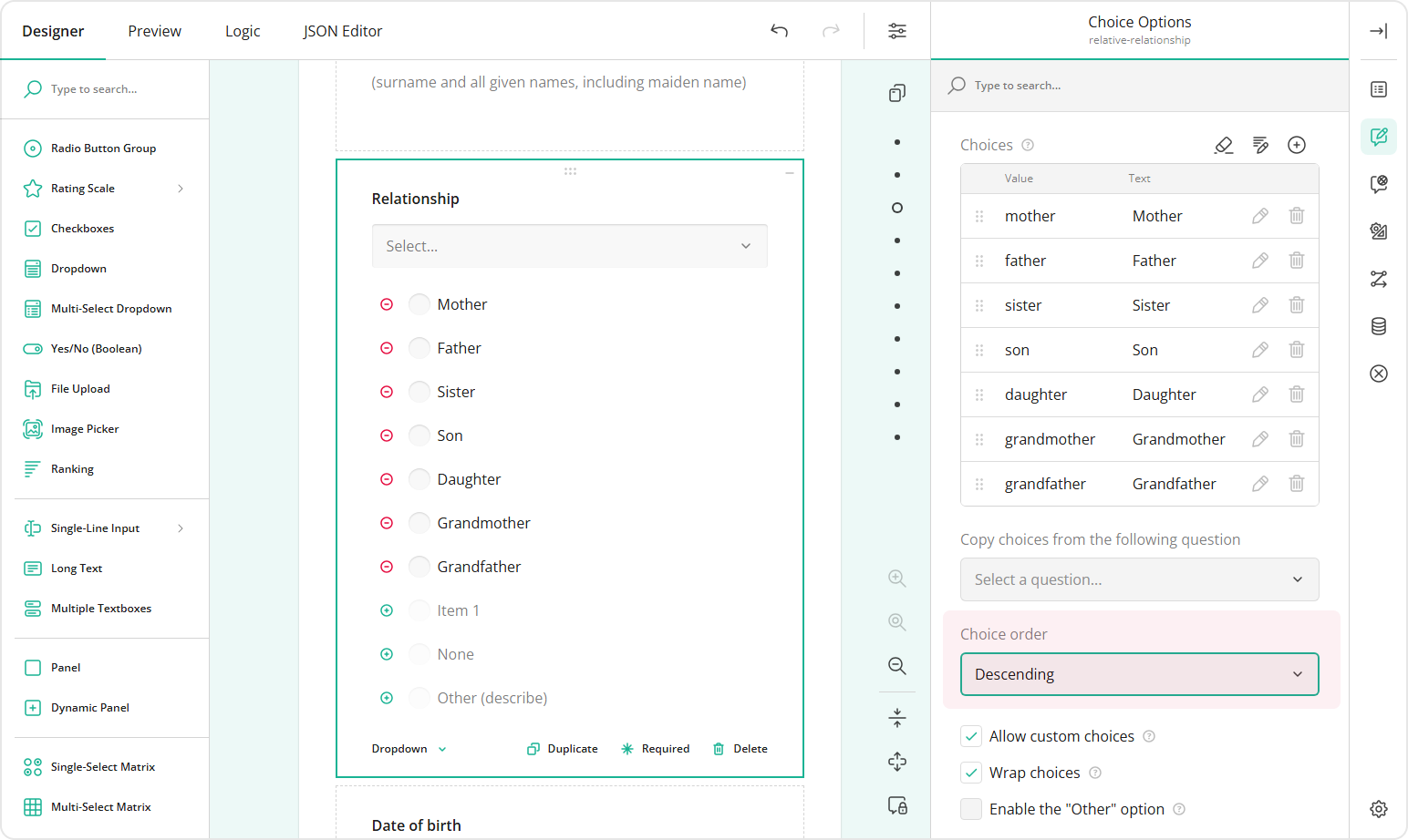 Organize drop-down choices in ascending or descending order