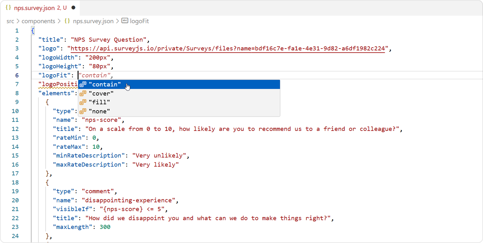 IntelliSense for survey JSONs in VS Code