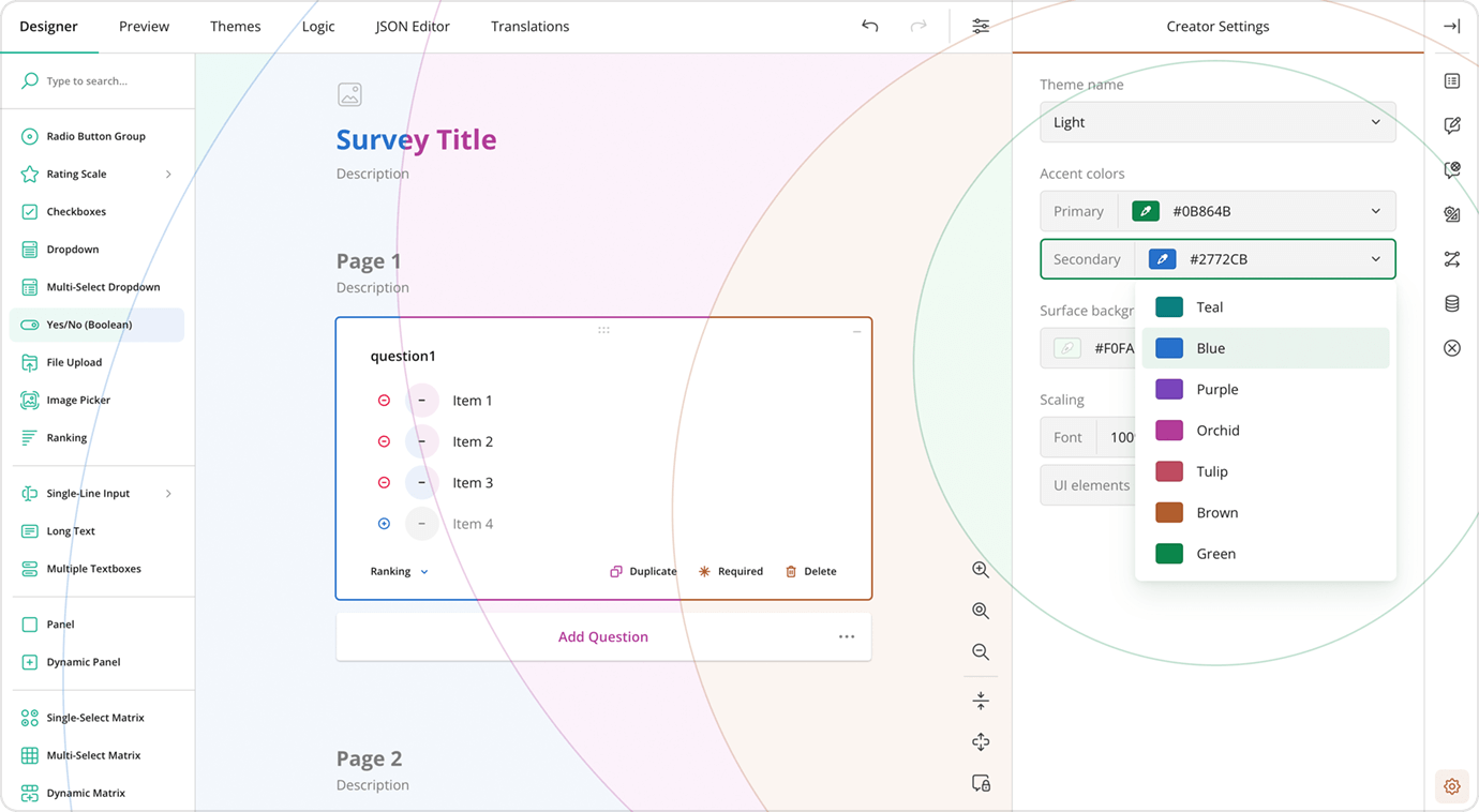 Survey Creator v2.0 - Custom UI colors