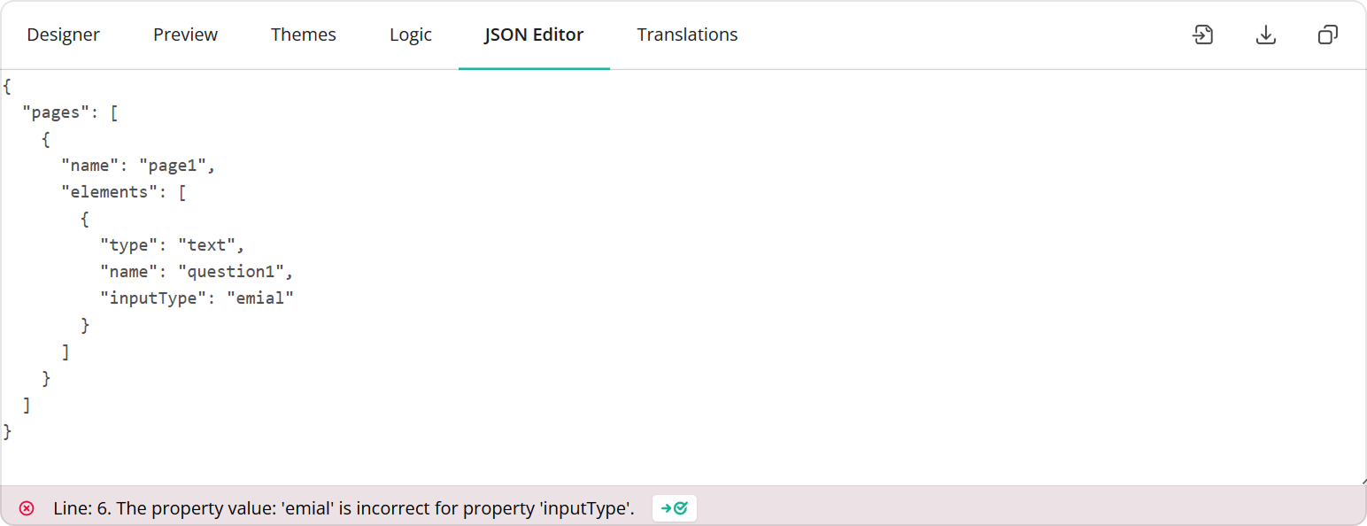 Survey Creator: An error in the survey JSON schema