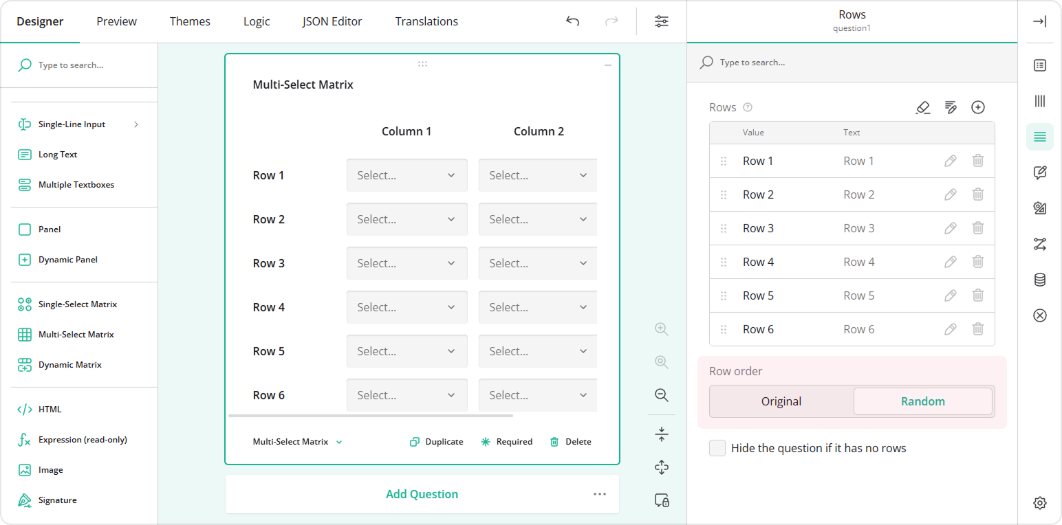 Survey Creator: Set row order in Multi-Select Matrix