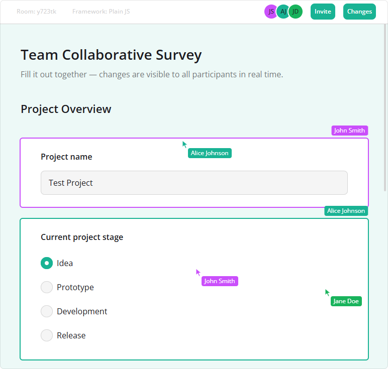 Collaborative Form Filling by SurveyJS