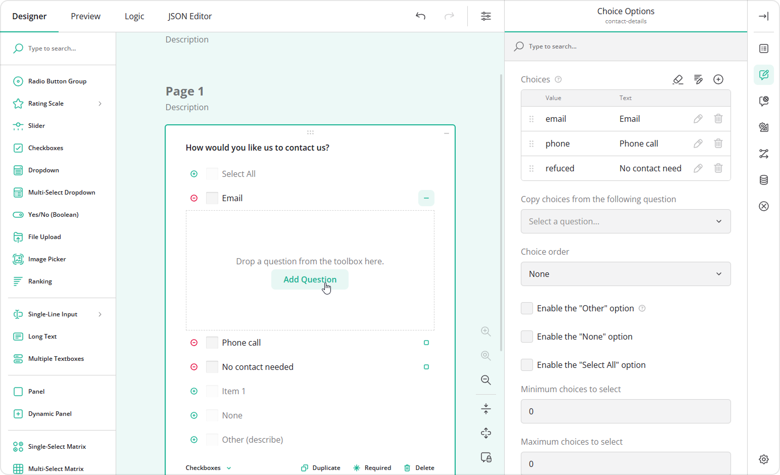 Add a nested question to a choice option