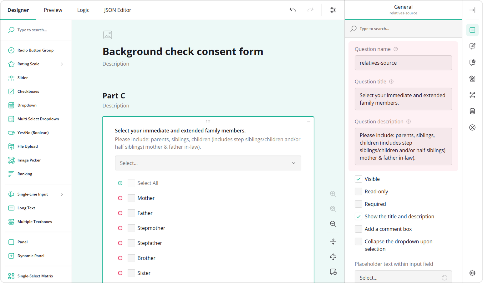 Add and configure a Multi-Select Dropdown question