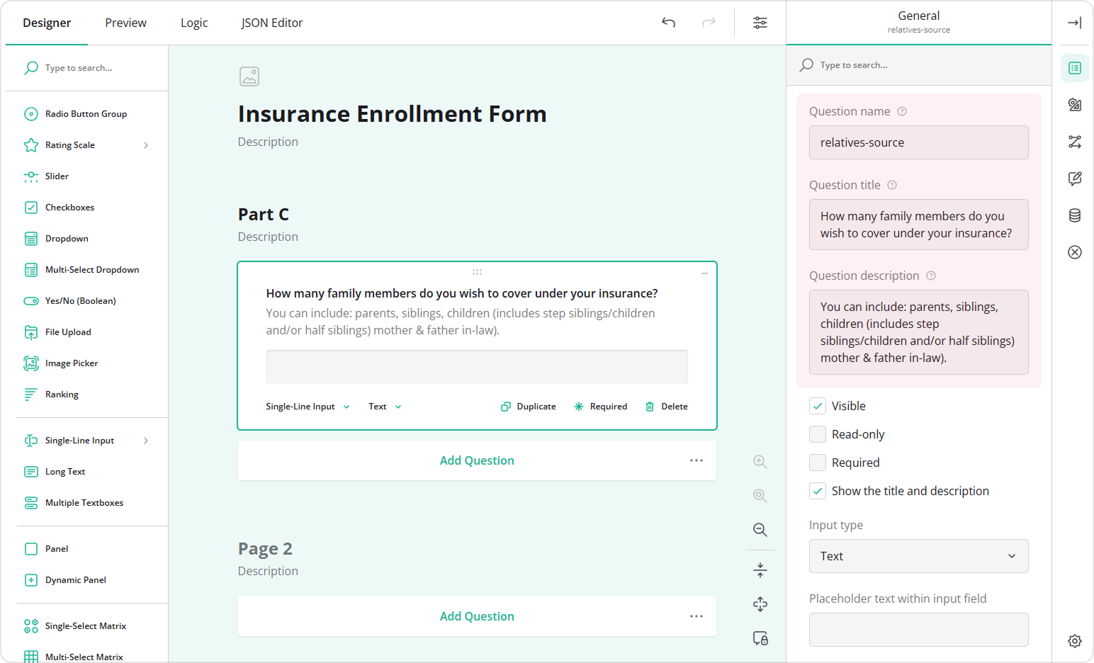 Add and configure a Single-Line Input question
