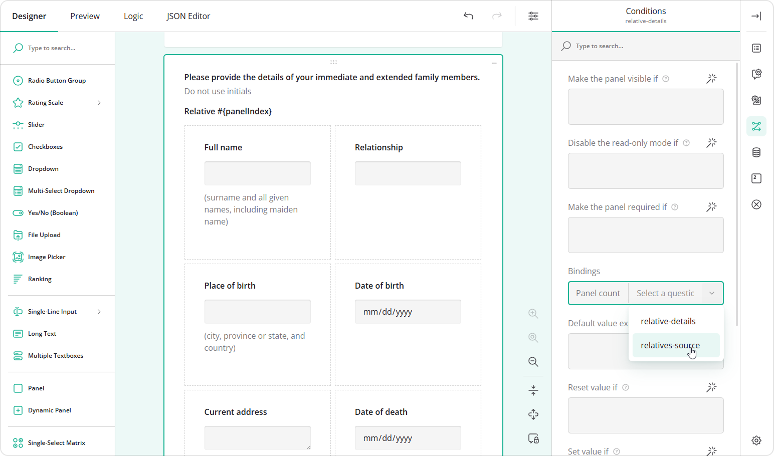 Bind the number of entries within the Dynamic Panel to the number of selected choices