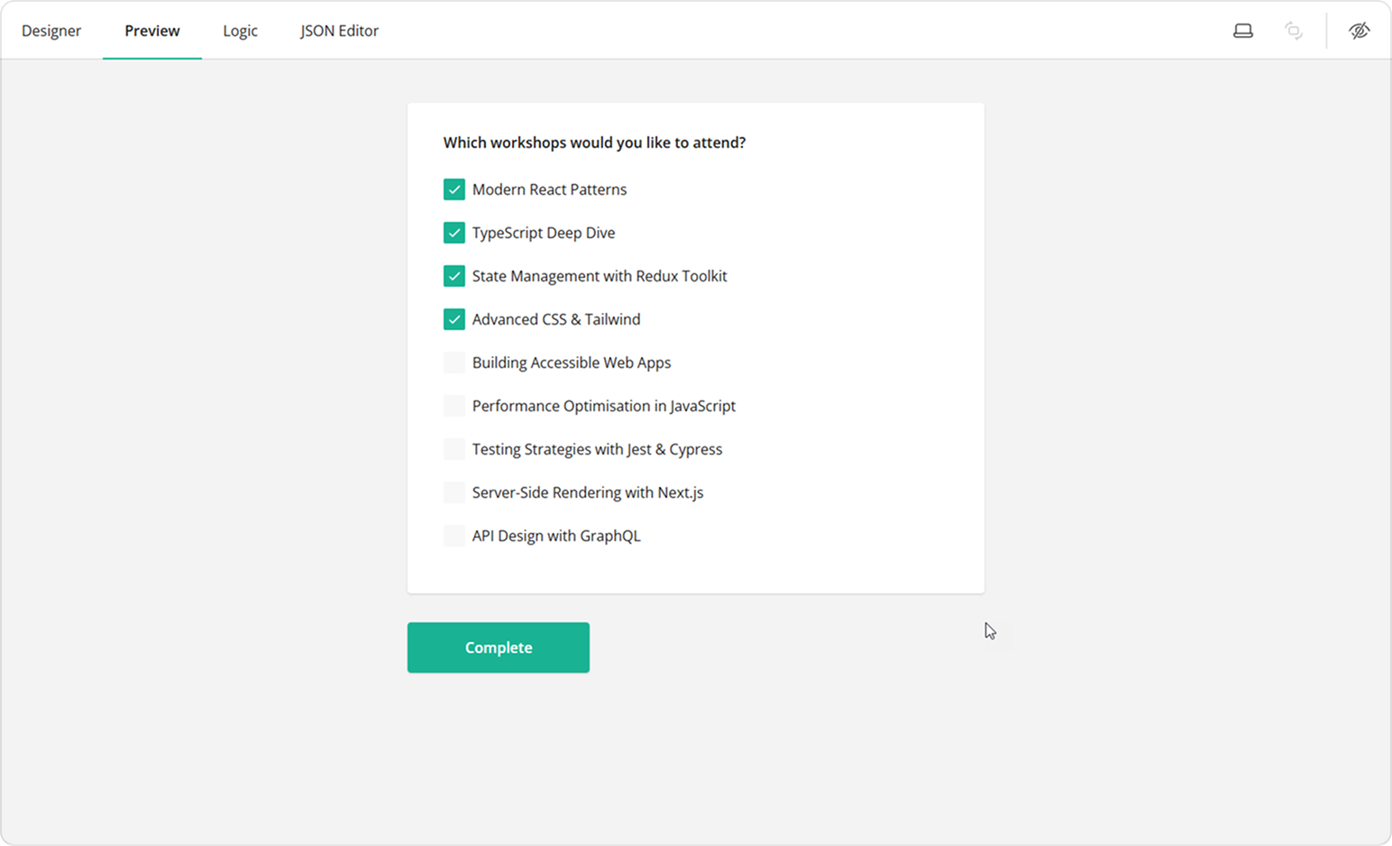 User selected the maximum number of choice options.