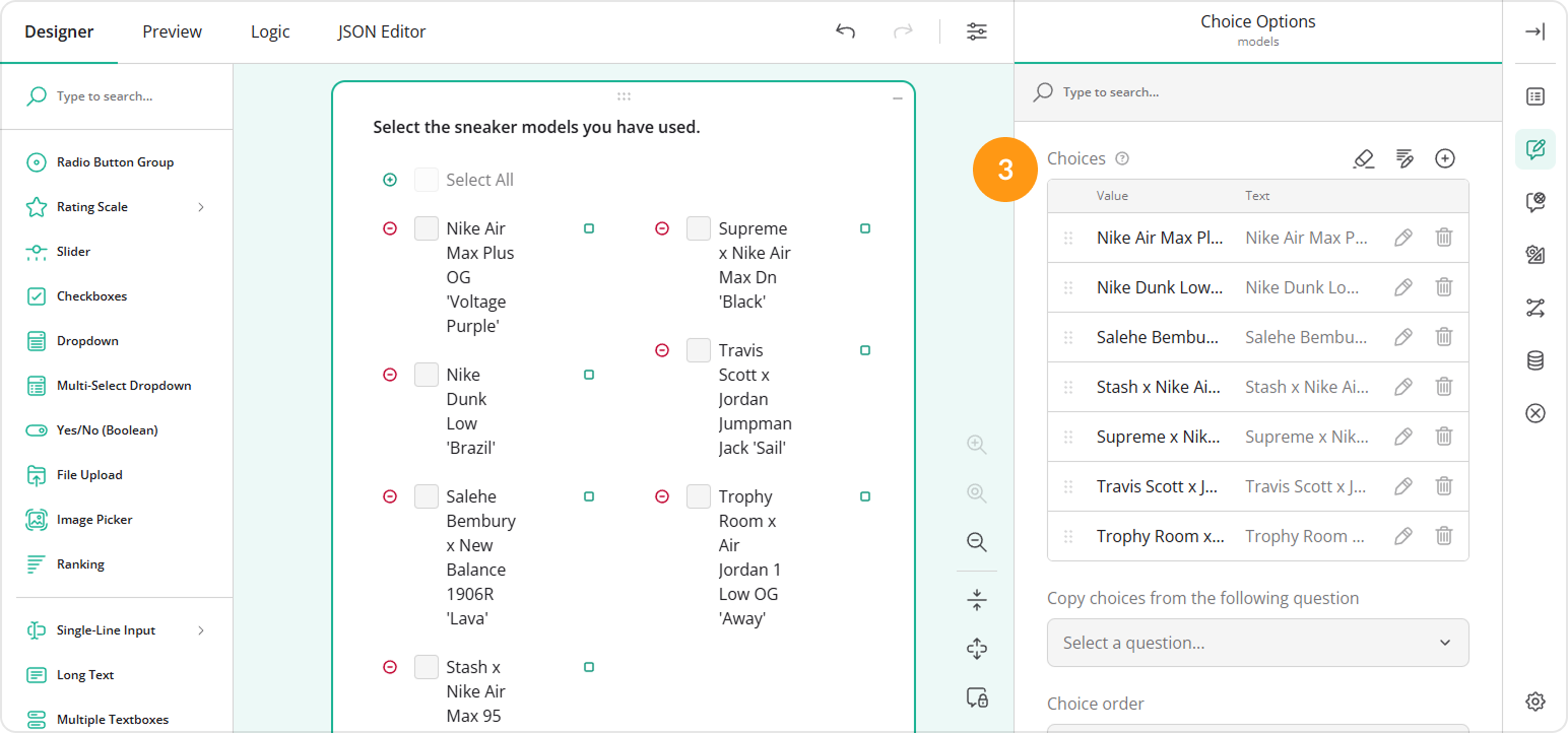 Populate a Checkboxes question with choice options