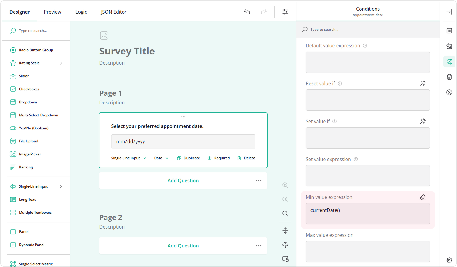 Disable selection of all past dates
