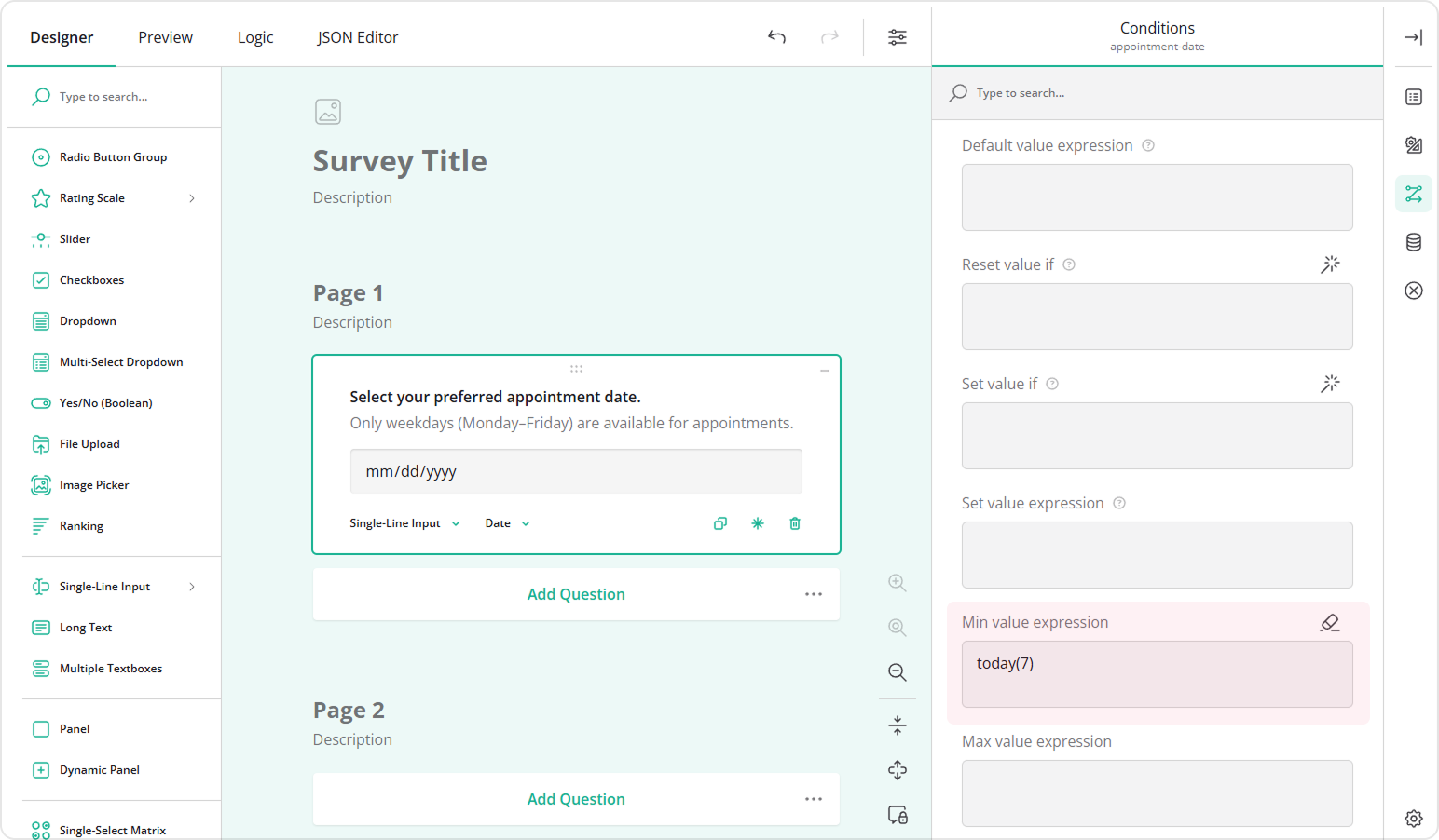 Prevent selection of the nearest 7 days