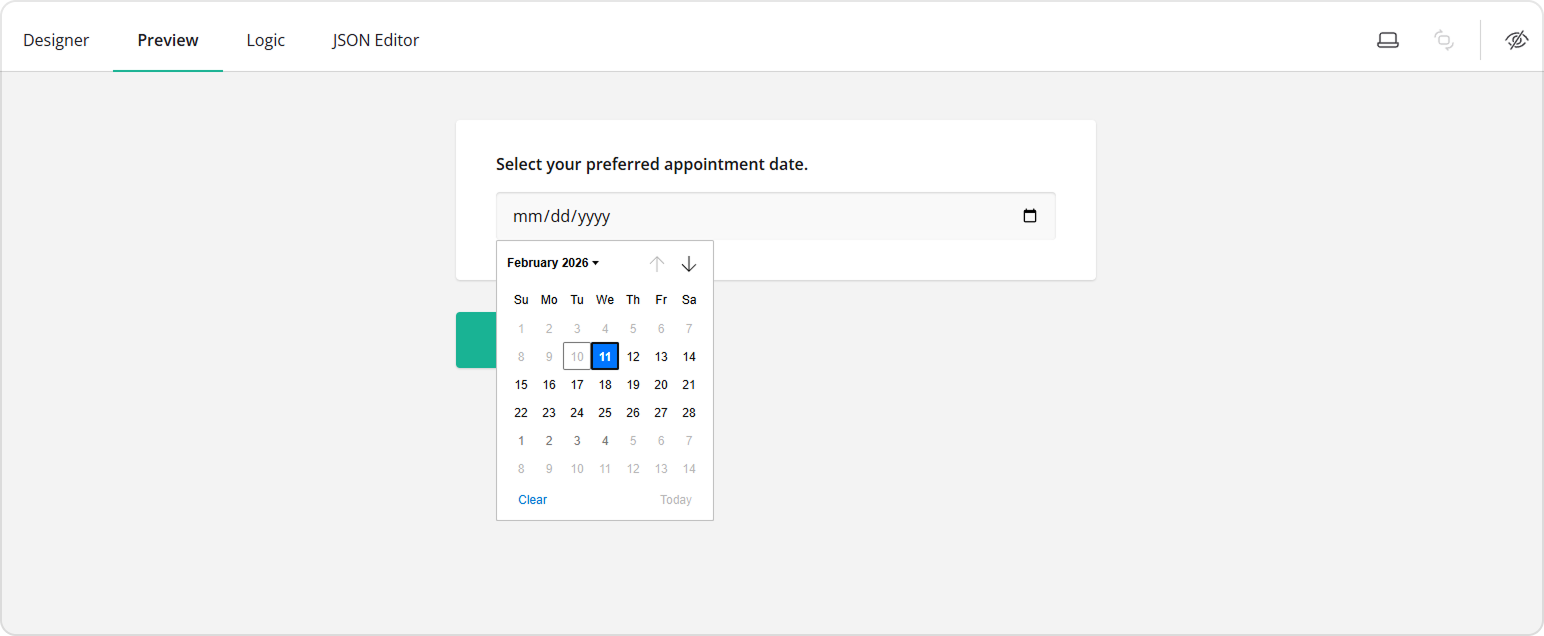 Preview of the date range limit in the Date Picker