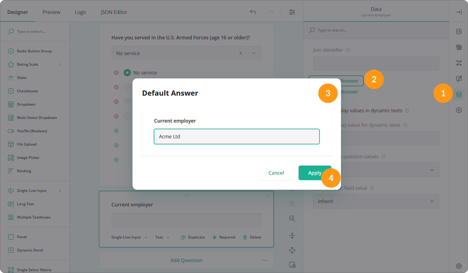 Preview the default choice option