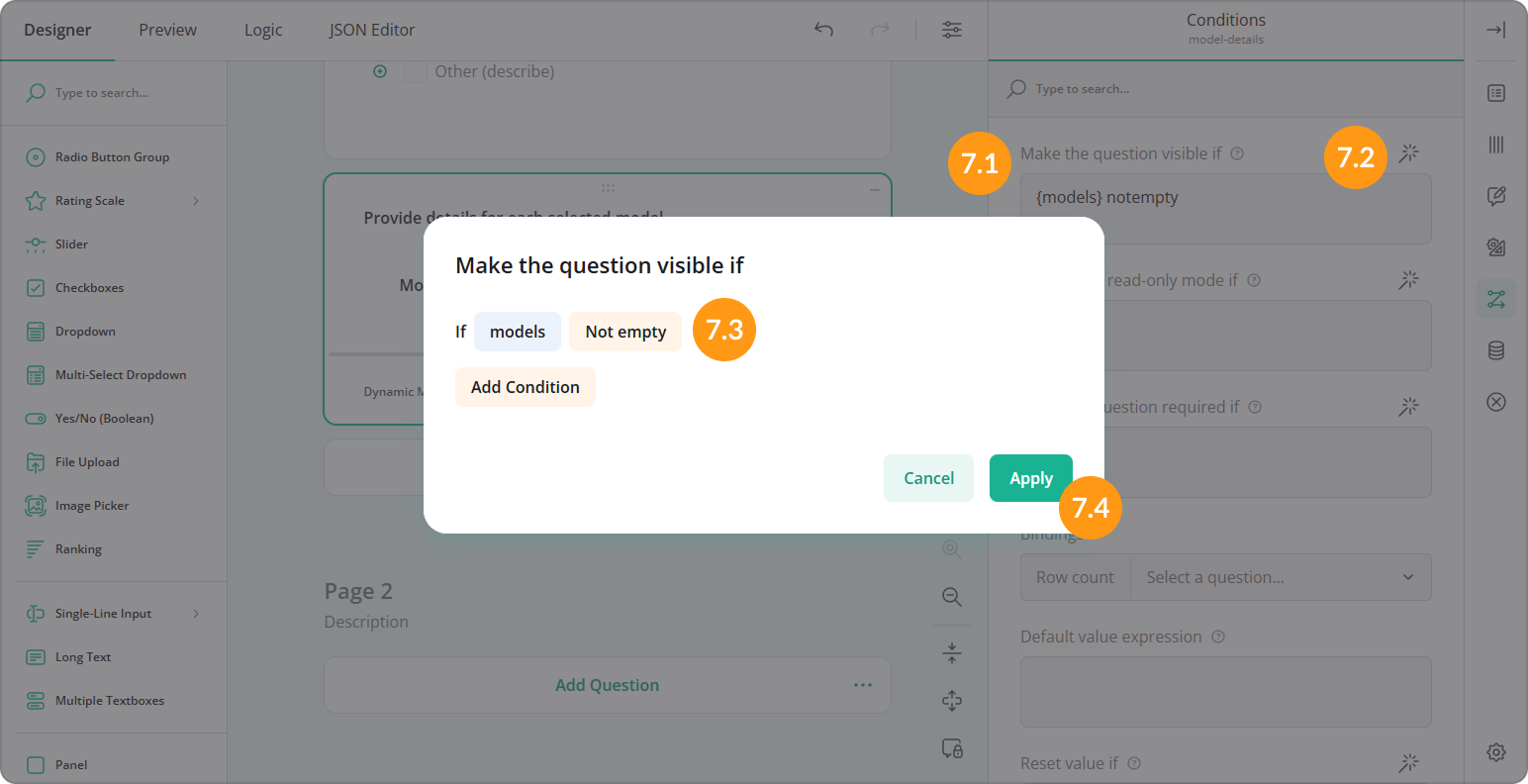 Set conditional visibility for a Dynamic Matrix question