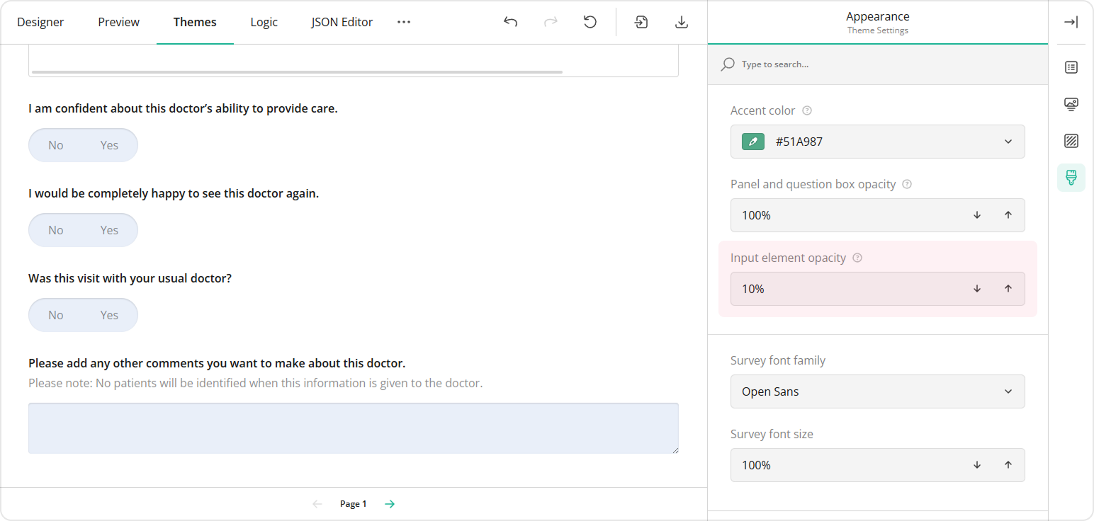 Adjust the opacity of input elements