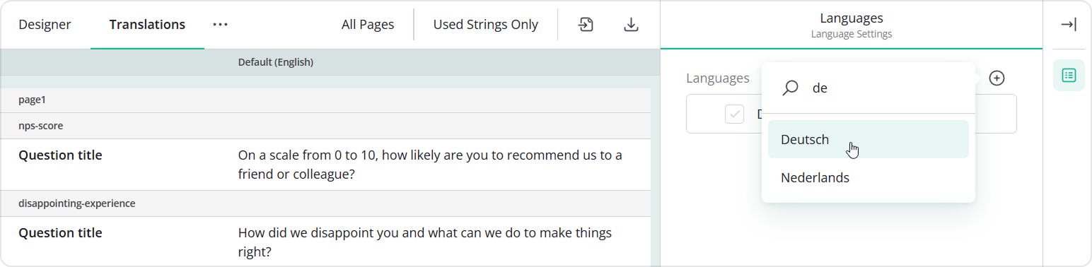 Add a language in the Translations tab