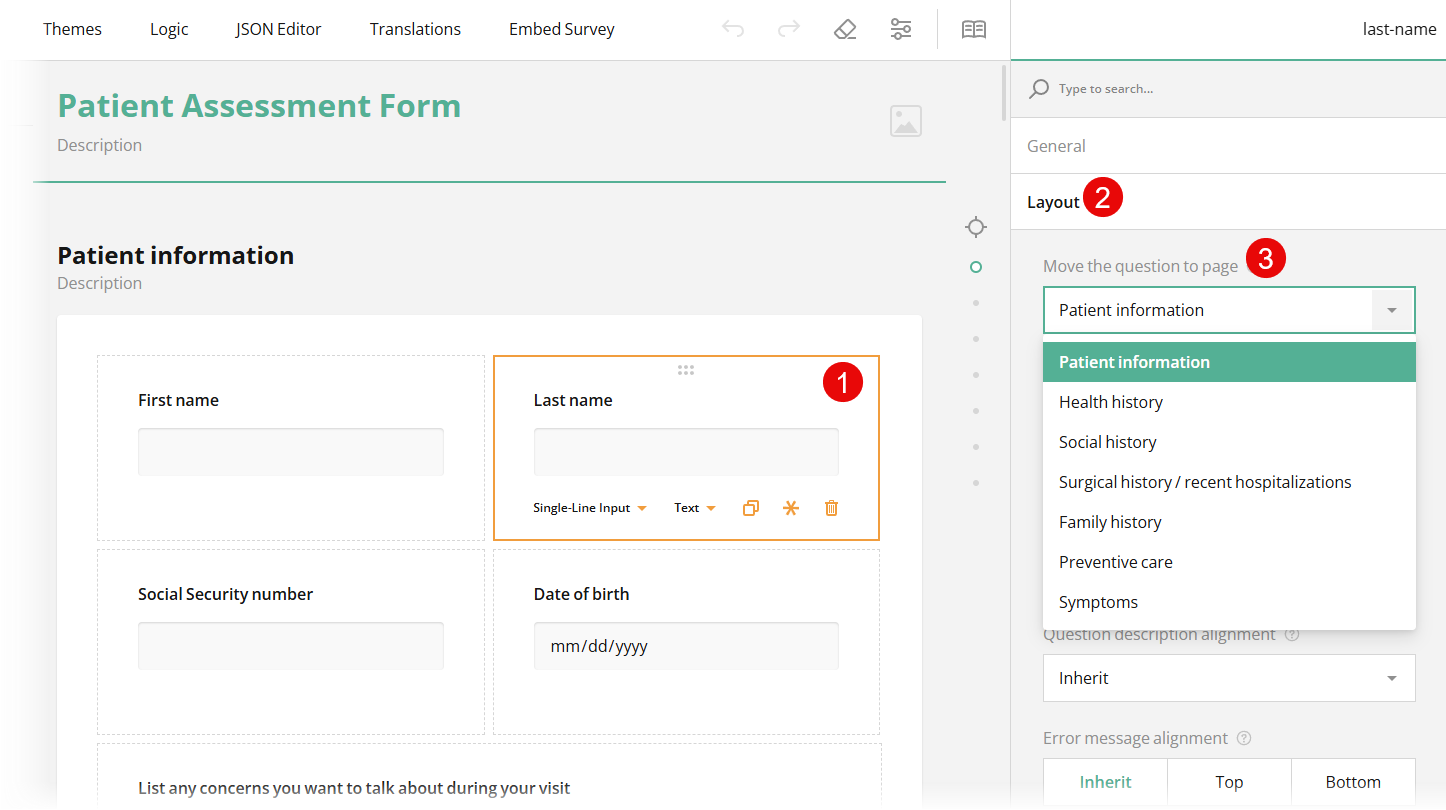 Survey Creator: How to move a question to a different page