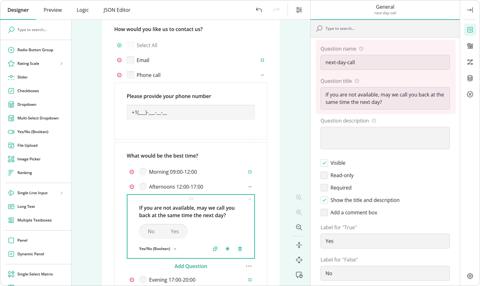 Configure the question at the second level of nesting
