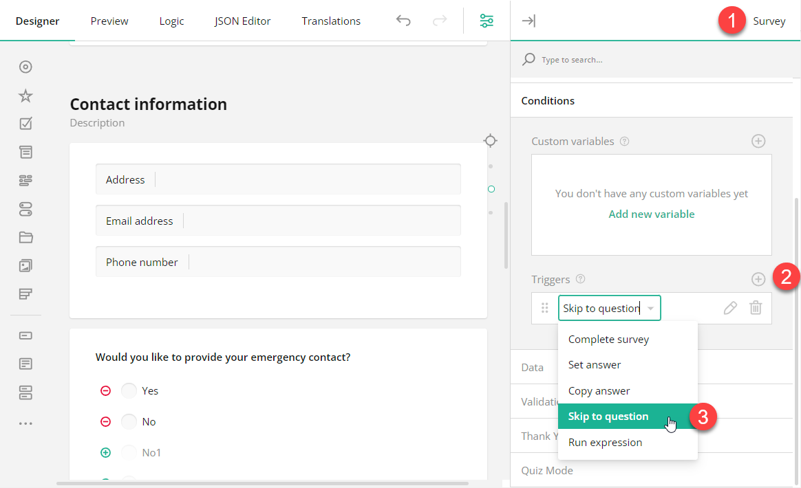 Survey Creator: How to implement "skip to question" logic, part 1