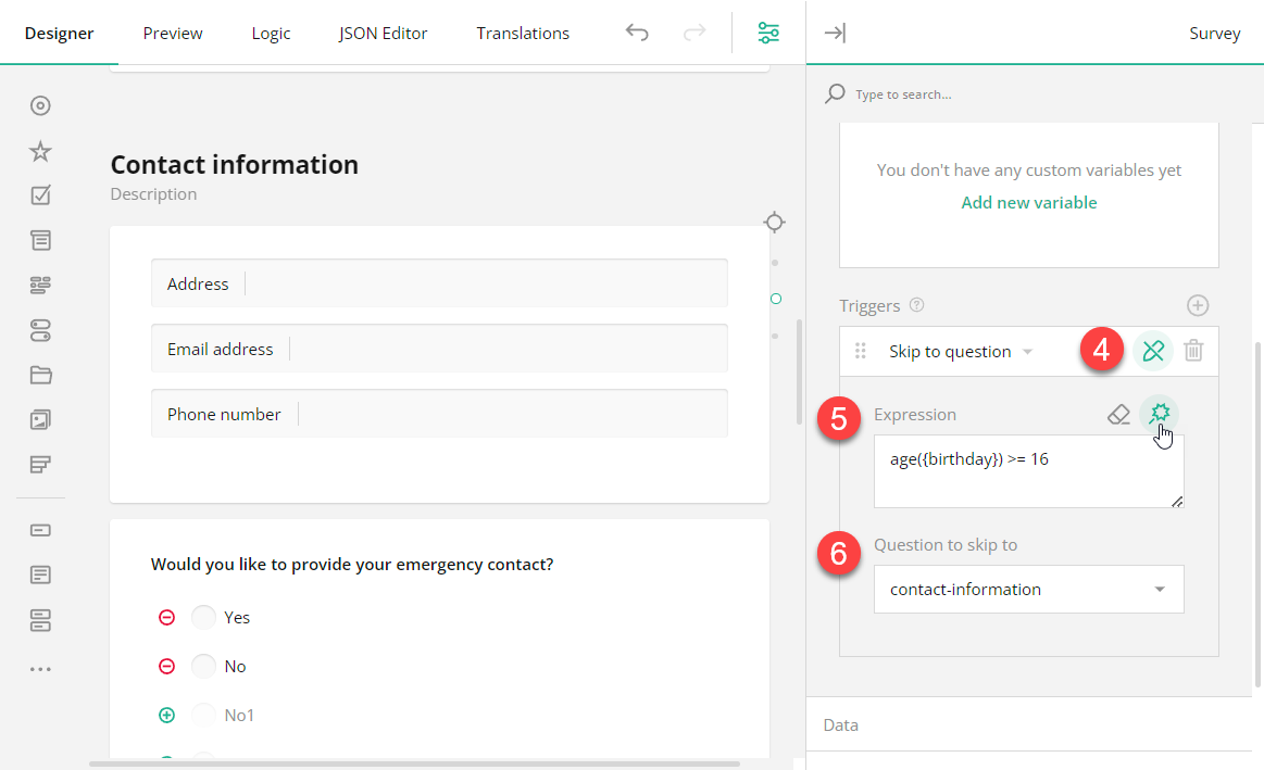 Survey Creator: How to implement "skip to question" logic, part 2