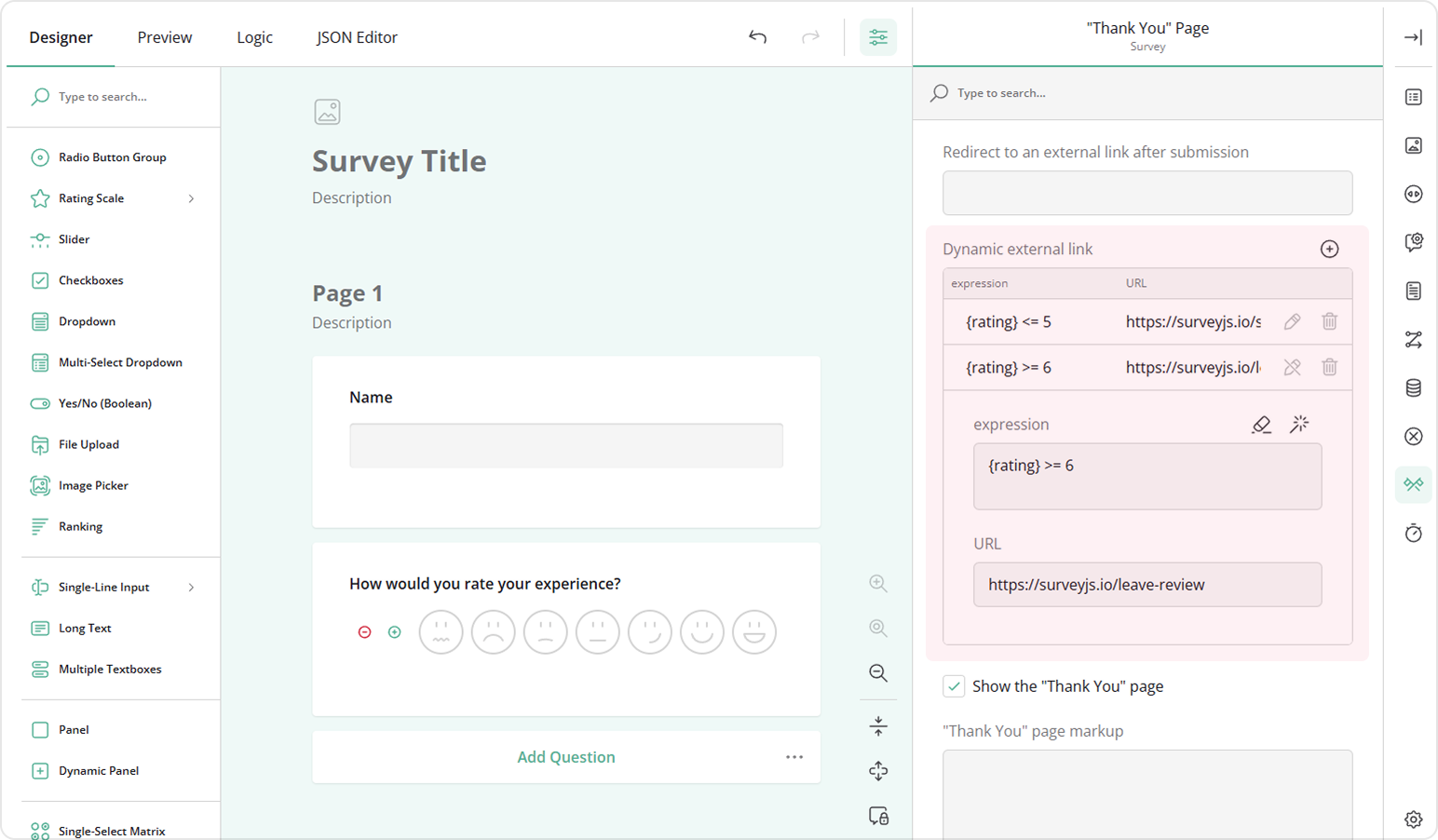 Create a rule to sent a respondent to another custom URL