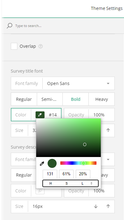 Advanced survey header settings: Survey title font