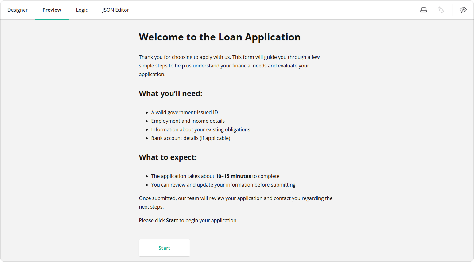 A sample Welcome page