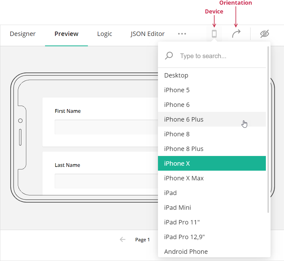 Survey Creator - Preview the survey on different devices