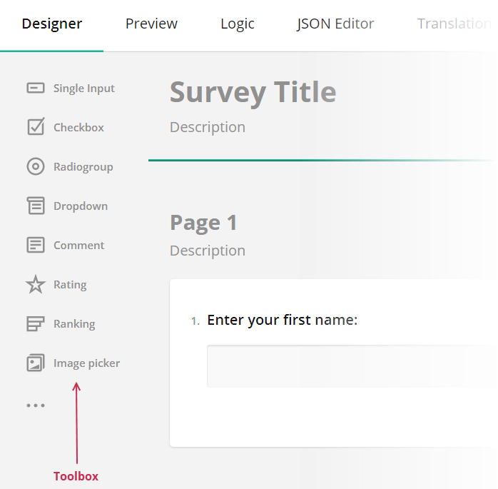 Survey Creator - Toolbox in full mode