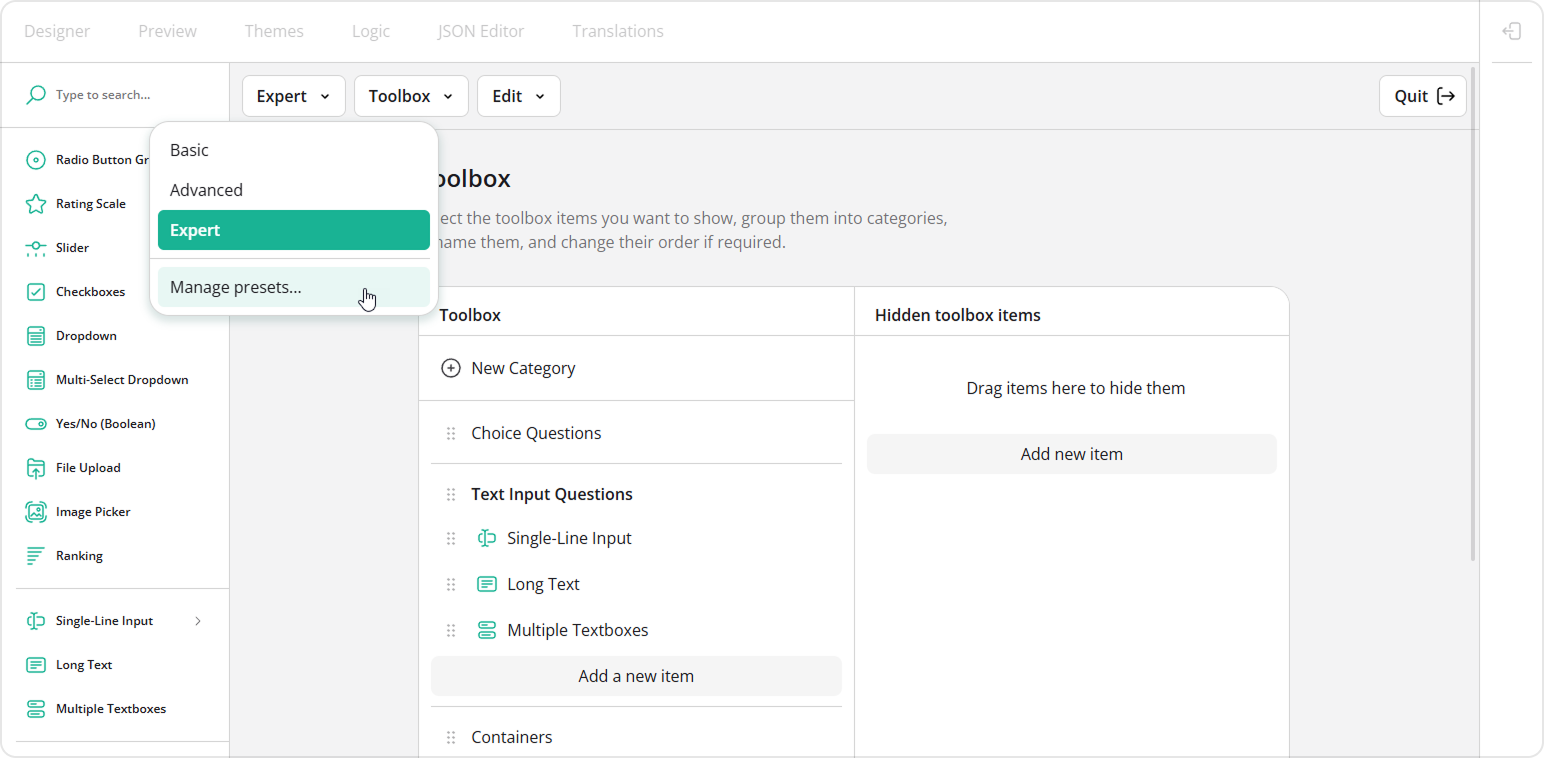 Survey Creator - UI Preset Editor